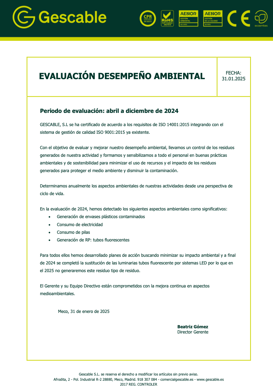 Evaluaci&oacute;n del desempe&ntilde;o medioambiental